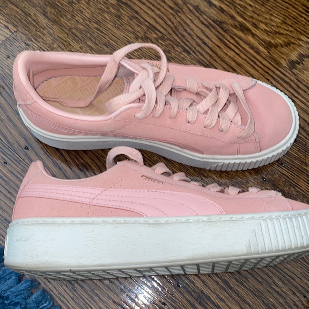 Pink suede platform puma sneakers size 8.5